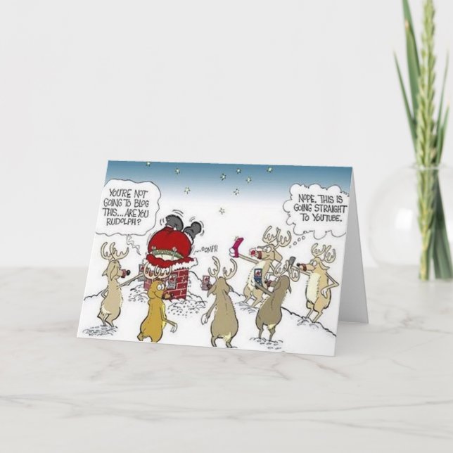 Tarjeta Festiva Santa Atrapada en Navidades de blogs sobre renos d (Anverso)