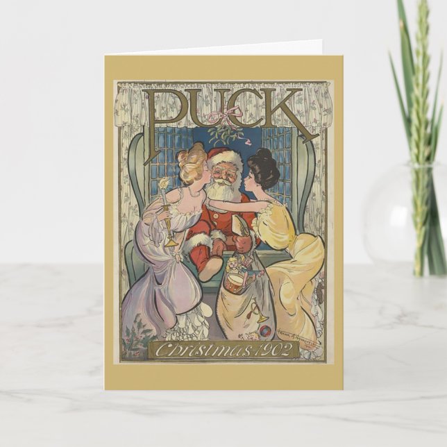 Tarjeta Festiva Santa Atrapó Bajo el Mistletoe. (Anverso)