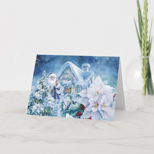 Tarjeta Festiva Santa Azul Navidades Fancy Merry Christmas Script