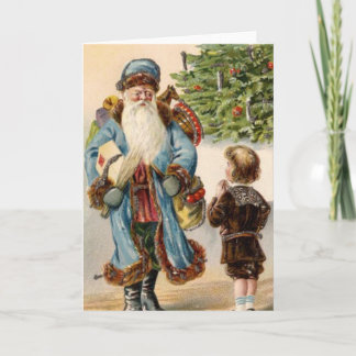 Tarjeta Festiva Santa Azul vintage