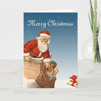 Tarjeta Festiva Santa bajando por el diseño de Chimney Vintage