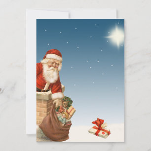 Tarjeta Festiva Santa bajando por el diseño de Chimney Vintage