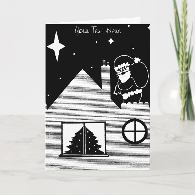 Tarjeta Festiva santa blanca y negra con saco en los navidades de  (Anverso)