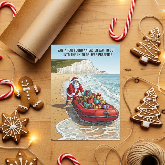 Tarjeta Festiva Santa Boat Arrival Funny Christmas Card (Subido por el creador)