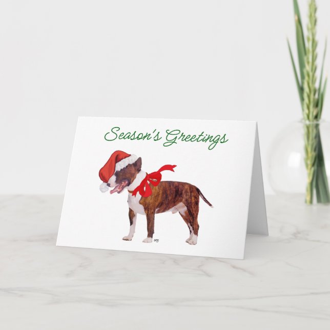 Tarjeta Festiva Santa Bull Terrier (Anverso)