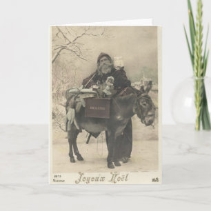 Tarjeta Festiva Santa - burro - juguetes - Francia a comienzos de 