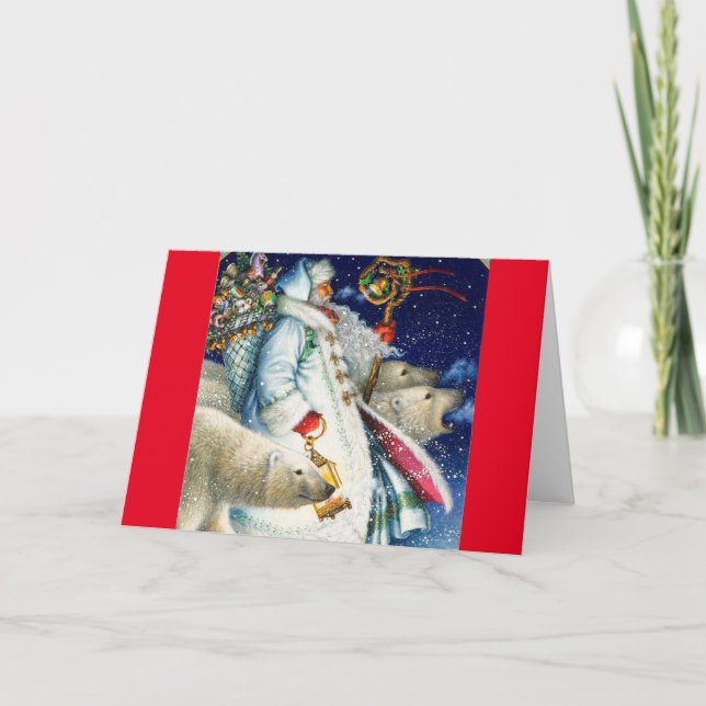 Tarjeta Festiva Santa Caminando con osos polares (Anverso)