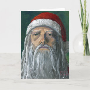 Tarjeta Festiva Santa, cara pintada a mano, severa