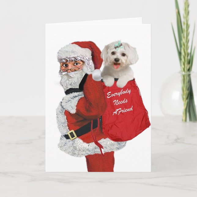 Tarjeta Festiva Santa Carries maltés en su bolsa de regalos (Anverso)