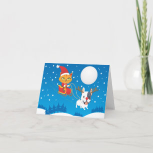 Tarjeta Festiva Santa Cat Sleigh