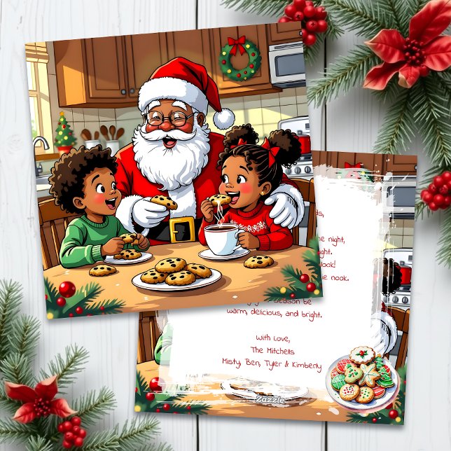 Tarjeta Festiva Santa & Children Eating Cookies & Cocoa Christmas (Subido por el creador)