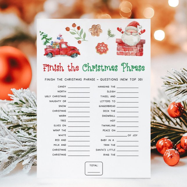 Tarjeta Festiva Santa Christmas Finish the Christmas Phrases Game (Christmas Party Games)