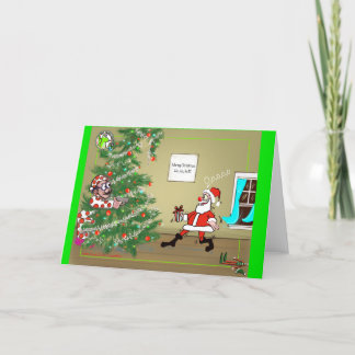 Tarjeta Festiva Santa,Christmas,humor,funny,elf,tree,hohoho Holida