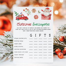 Tarjeta Festiva Santa Christmas Scattegories Game