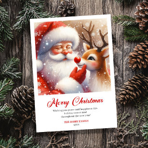Tarjeta Festiva Santa Clásico Alegre Con Saludo Navideño de Rudolp