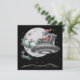 Tarjeta Festiva Santa Claus Alien extraterrestre vintage de Navida