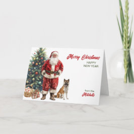 Tarjeta Festiva Santa Claus and Akita Dog Christmas