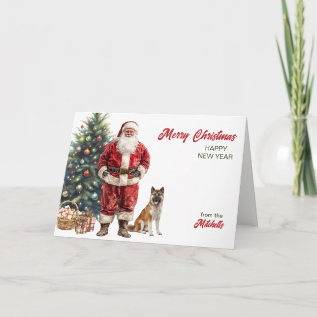 Tarjeta Festiva Santa Claus and Akita Dog Christmas (Anverso)