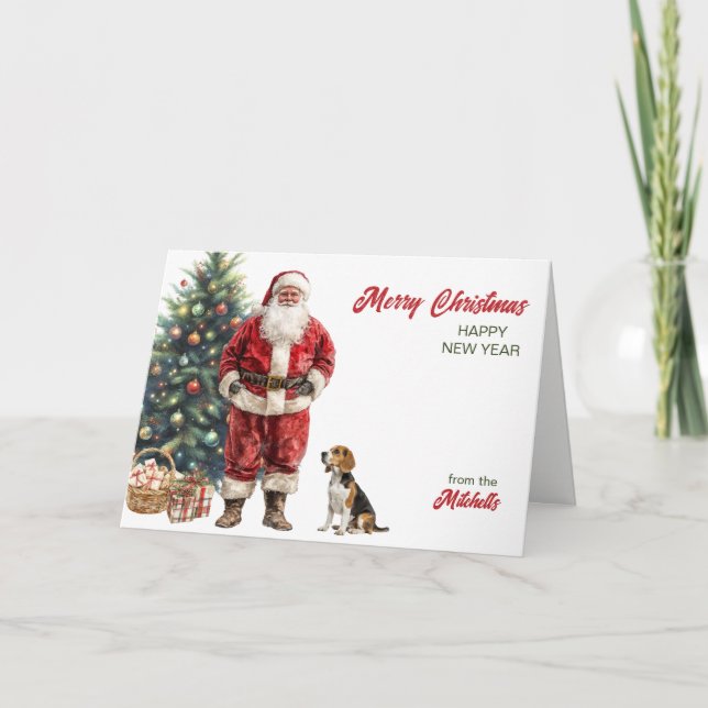 Tarjeta Festiva Santa Claus and Beagle Hound Dog Christmas (Anverso)