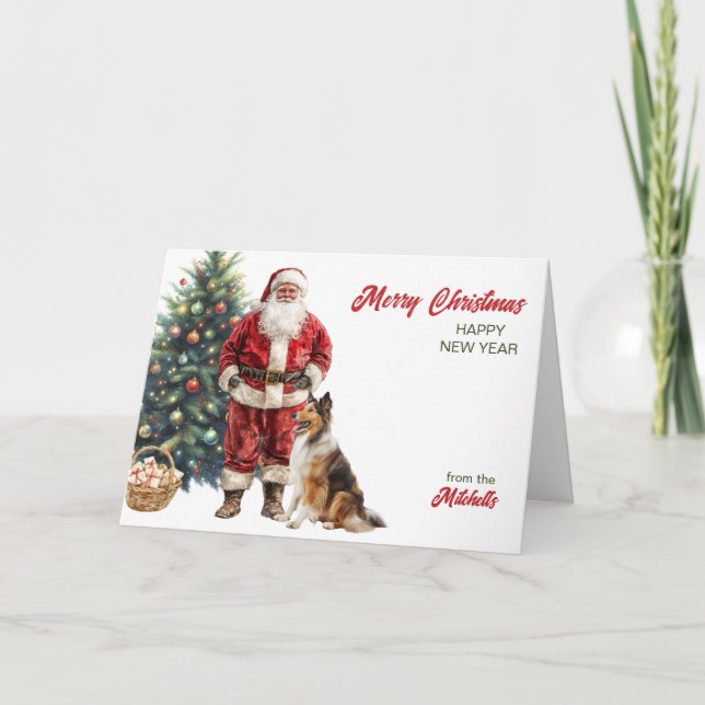 Tarjeta Festiva Santa Claus and Collie Dog Christmas (Anverso)