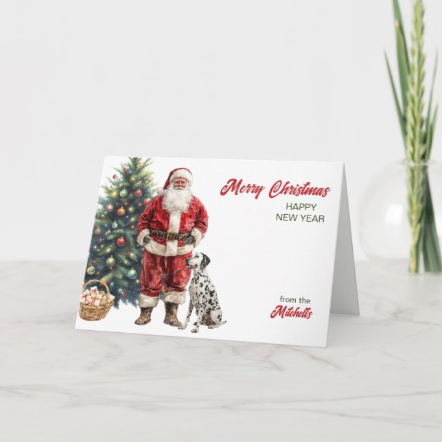 Tarjeta Festiva Santa Claus and Dalmatian Dog Christmas (Anverso)