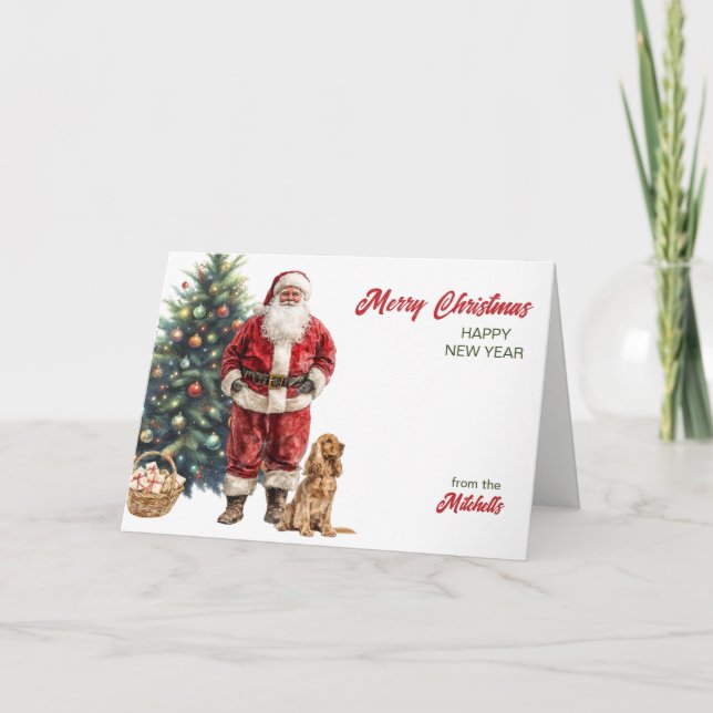 Tarjeta Festiva Santa Claus and English Cocker Spaniel Christmas (Anverso)