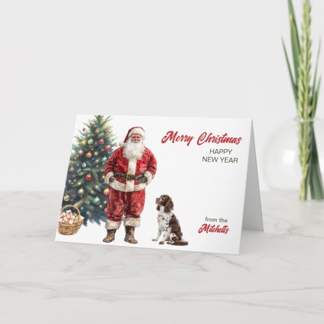 Tarjeta Festiva Santa Claus and English Springer Spaniel Christmas (Anverso)