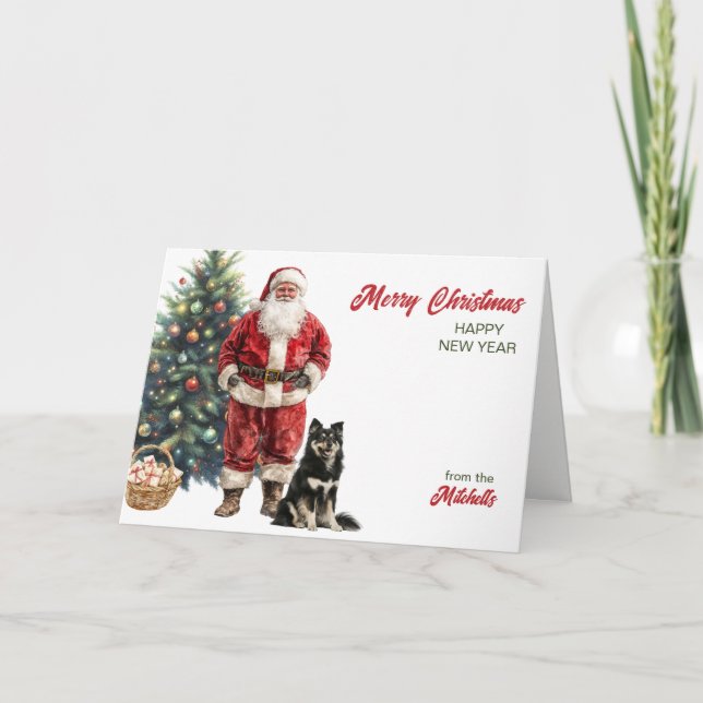 Tarjeta Festiva Santa Claus and Finnish Laphund Dog Christmas (Anverso)