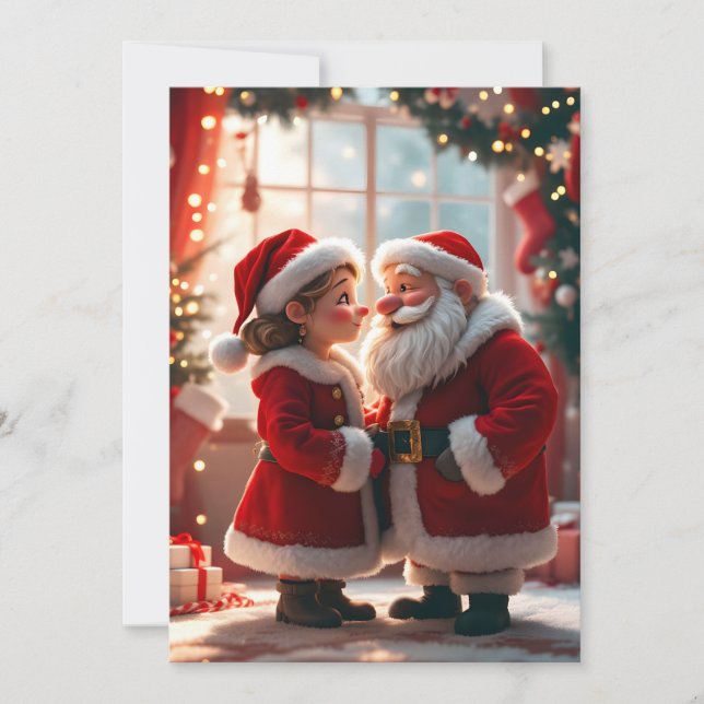 Tarjeta Festiva Santa Claus and Mrs. Claus celebrate X-Mas, fun  (Anverso)
