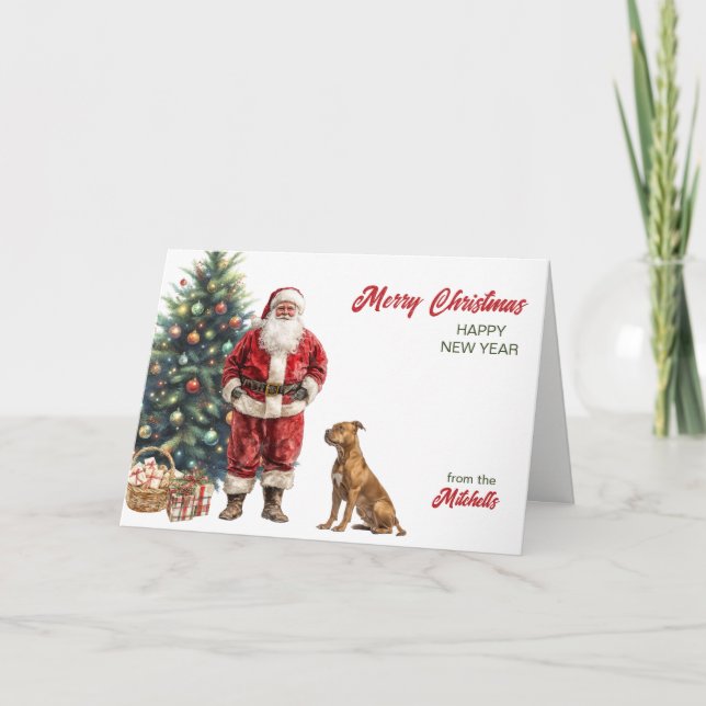 Tarjeta Festiva Santa Claus and Pit Bull Terrier Dog Christmas (Anverso)