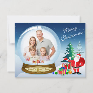 Tarjeta Festiva Santa Claus and Snow Globe Christmas Photo Card 2