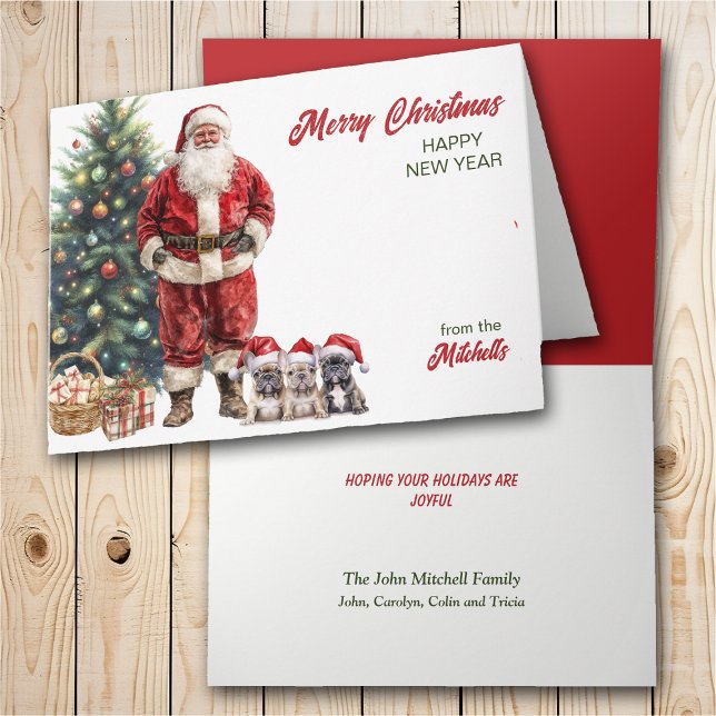 Tarjeta Festiva Santa Claus and Three French Bulldogs Christmas (Subido por el creador)