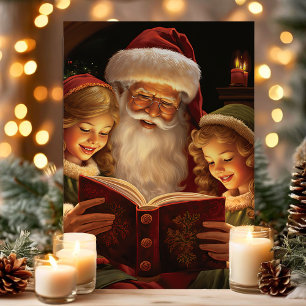 Tarjeta Festiva Santa Claus antiguo leyendo a los niños