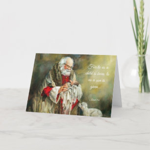 Tarjeta Festiva Santa Claus antiguo sosteniendo al Niño Jesús