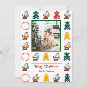 Tarjeta Festiva Santa Claus, árboles de Navidad, caramelos y foto