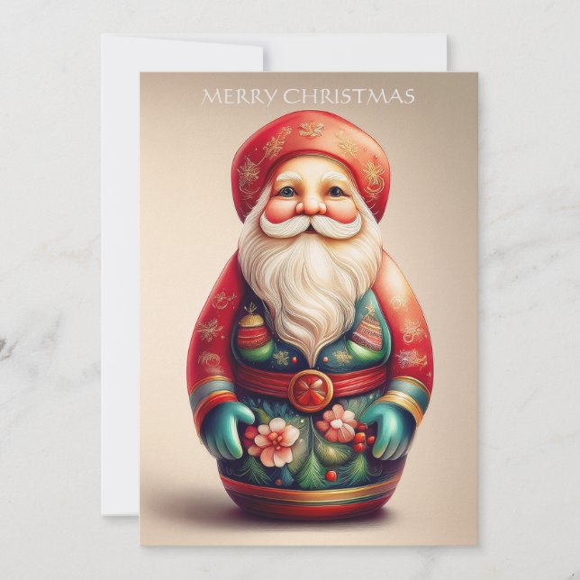 Tarjeta Festiva Santa Claus Arte Folclórico (Anverso)