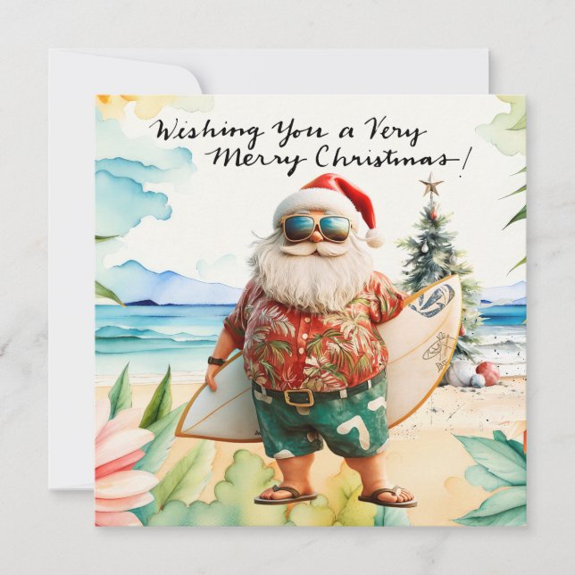 Tarjeta Festiva SANTA CLAUS  at Hawaii Beach for Christmas (Anverso)