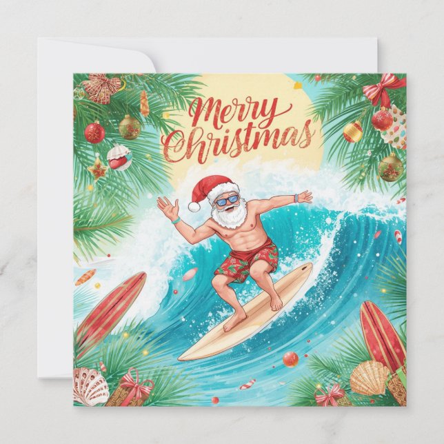 Tarjeta Festiva SANTA CLAUS  at Hawaii Beach for Christmas (Anverso)