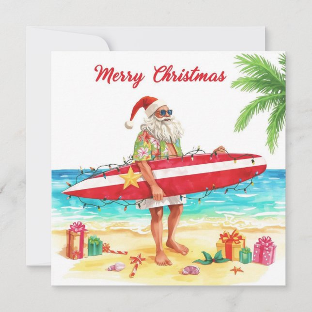 Tarjeta Festiva SANTA CLAUS  at Hawaii Beach for Christmas (Anverso)