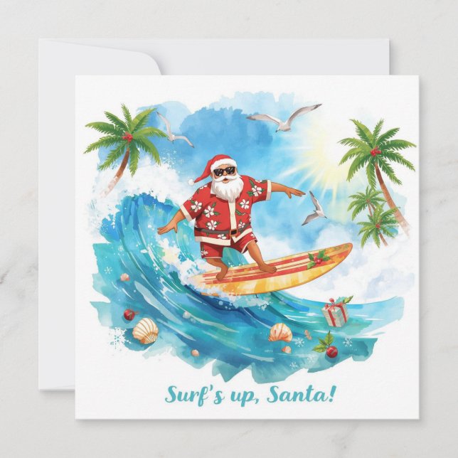 Tarjeta Festiva SANTA CLAUS  at Hawaii Beach for Christmas (Anverso)