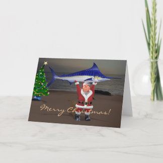 Tarjeta Festiva Santa Claus atrapó un marlín azul