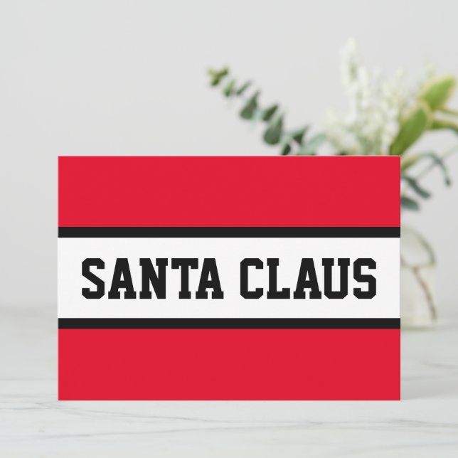 Tarjeta Festiva SANTA CLAUS Audaz Sportivo franjas blancas rojas (Anverso de pie)