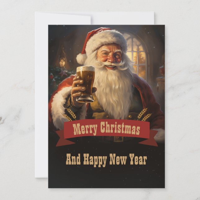 Tarjeta Festiva Santa Claus Beer (Anverso)