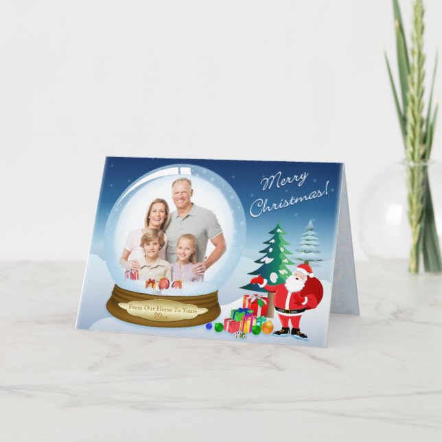 Tarjeta Festiva Santa Claus Christmas PHOTO Snow Globe Card (Anverso)
