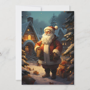Tarjeta Festiva Santa Claus clásico de pie en la nieve