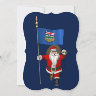 Tarjeta Festiva Santa Claus Con Bandera De Alberta