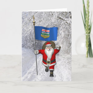 Tarjeta Festiva Santa Claus Con Bandera De Alberta