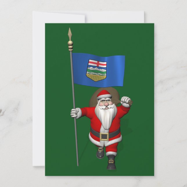 Tarjeta Festiva Santa Claus Con Bandera De Alberta CDN (Anverso)