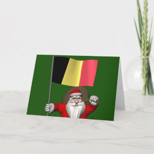 Tarjeta Festiva Santa Claus Con Bandera De Bélgica