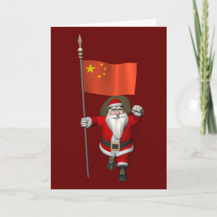 Tarjeta Festiva Santa Claus Con Bandera De China